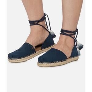 TOMS Shoes Espadrilles Ankle Wrap Tie‎ Coastal Chic Navy Blue Size 8 NEW